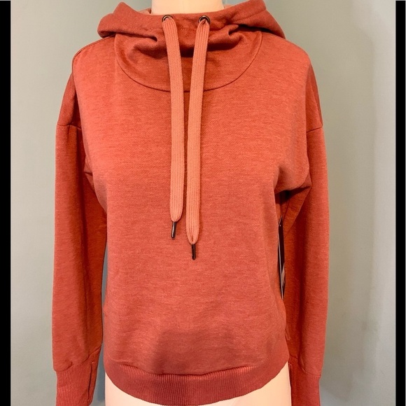 NWT Cropped Cowl Neck Hoodie 90 Degree by Reflex orange fire color SZ XS - Picture 6 of 12